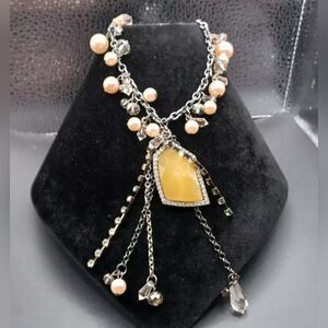 Vintage Multi Chain Dangle Pink Bead Silvertone Necklace NWOT